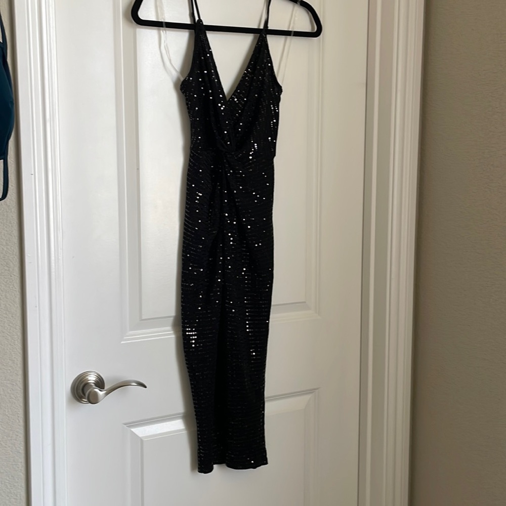 Sequin black midi dress